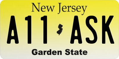 NJ license plate A11ASK