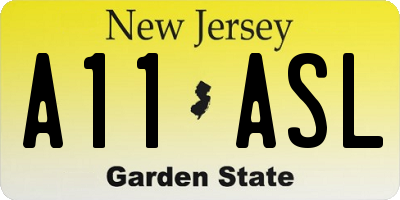 NJ license plate A11ASL