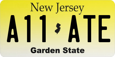 NJ license plate A11ATE