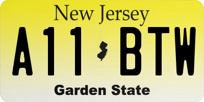 NJ license plate A11BTW