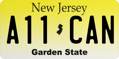 NJ license plate A11CAN