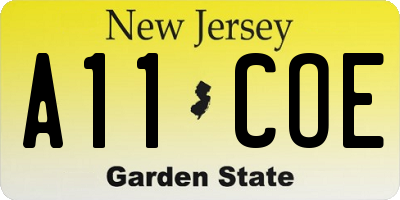 NJ license plate A11COE