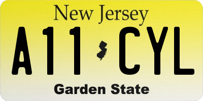 NJ license plate A11CYL