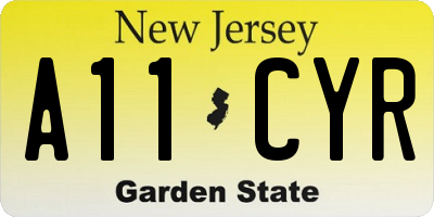 NJ license plate A11CYR