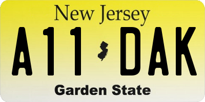 NJ license plate A11DAK