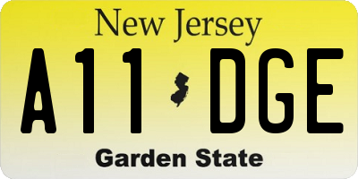 NJ license plate A11DGE