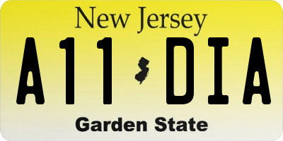 NJ license plate A11DIA