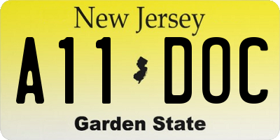 NJ license plate A11DOC