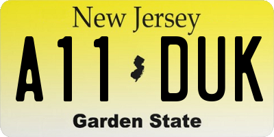 NJ license plate A11DUK