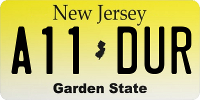 NJ license plate A11DUR