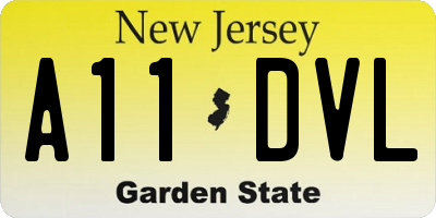 NJ license plate A11DVL