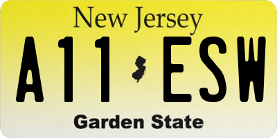 NJ license plate A11ESW
