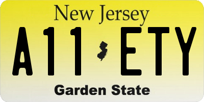 NJ license plate A11ETY