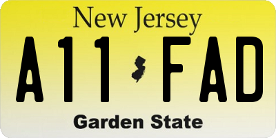 NJ license plate A11FAD