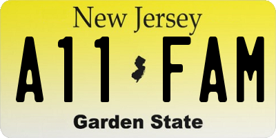 NJ license plate A11FAM