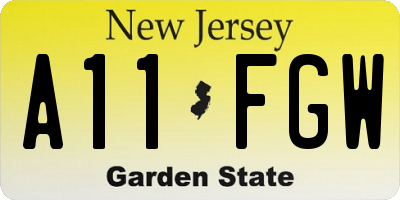 NJ license plate A11FGW