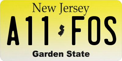 NJ license plate A11FOS