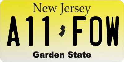 NJ license plate A11FOW