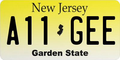 NJ license plate A11GEE