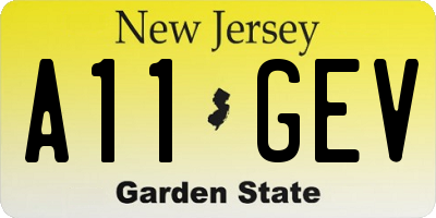 NJ license plate A11GEV