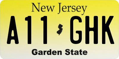 NJ license plate A11GHK