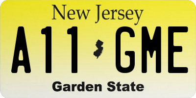 NJ license plate A11GME