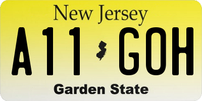 NJ license plate A11GOH