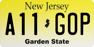 NJ license plate A11GOP