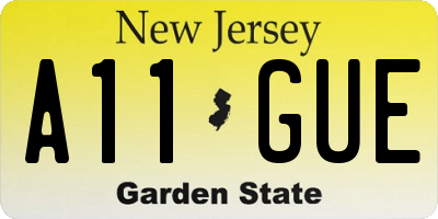 NJ license plate A11GUE