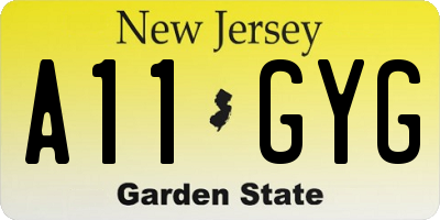 NJ license plate A11GYG