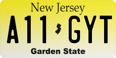 NJ license plate A11GYT