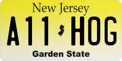 NJ license plate A11HOG