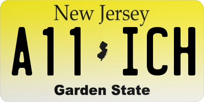 NJ license plate A11ICH
