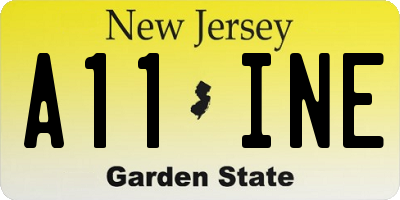 NJ license plate A11INE