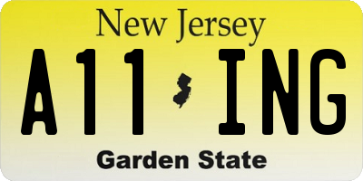 NJ license plate A11ING
