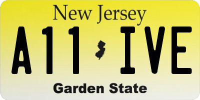 NJ license plate A11IVE