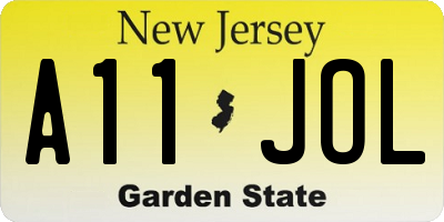 NJ license plate A11JOL