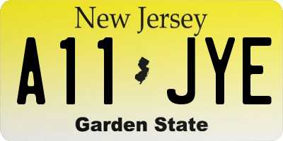 NJ license plate A11JYE