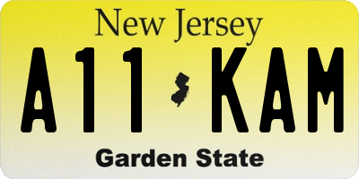 NJ license plate A11KAM