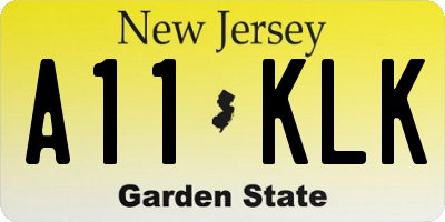 NJ license plate A11KLK