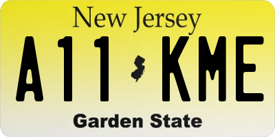 NJ license plate A11KME