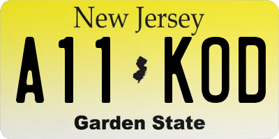 NJ license plate A11KOD