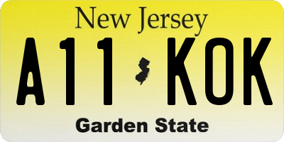 NJ license plate A11KOK