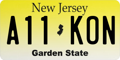 NJ license plate A11KON