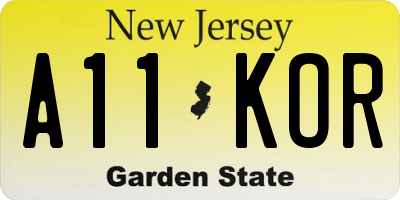 NJ license plate A11KOR