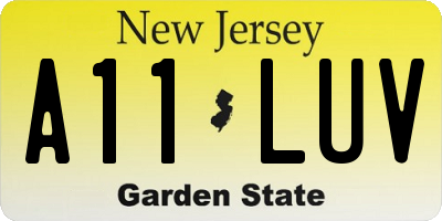 NJ license plate A11LUV