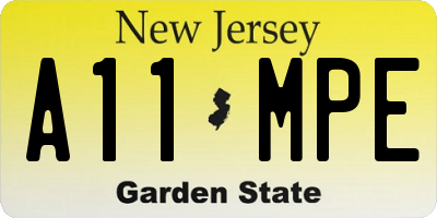 NJ license plate A11MPE