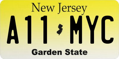 NJ license plate A11MYC