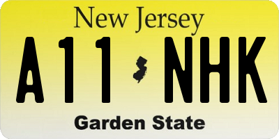 NJ license plate A11NHK