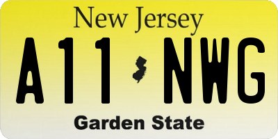 NJ license plate A11NWG